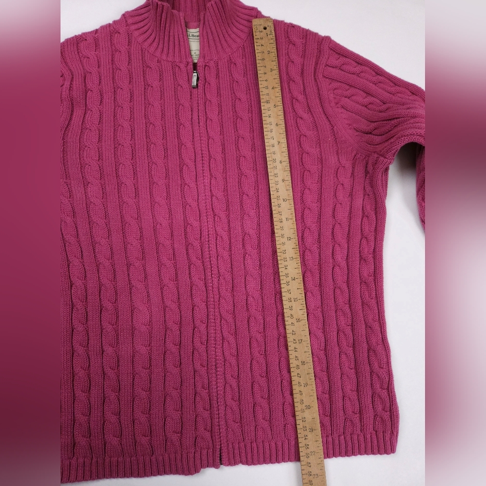 L.L. Bean Raspberry Cable Knit Cardigan - Picture 9 of 15